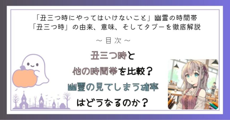 丑三つ時と他の時間帯を比較？
幽霊の見てしまう確率（遭遇率）はどうなるのか？